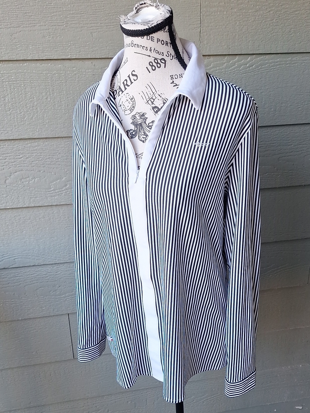 Louis Castel Striped Golf Tennis ¼ zip Pullover Black & White French 105 US XXL